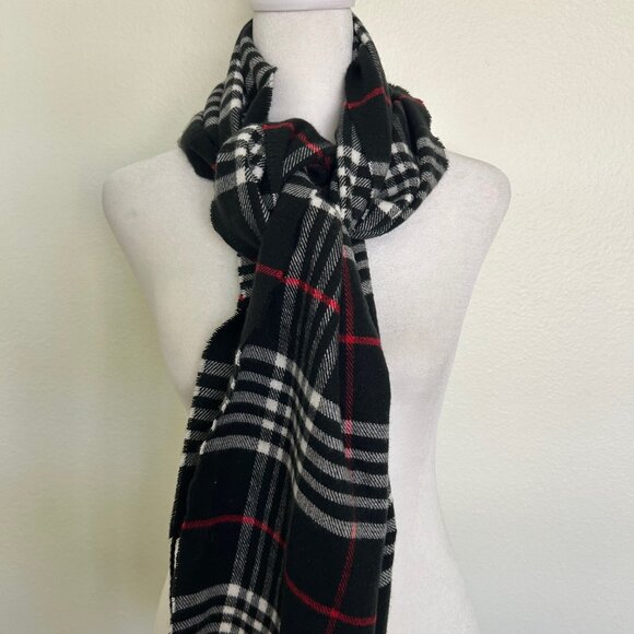 Kennedy Scotland 100% Cashmere Scarf Black Red Plaid Tartan Fringe Unisex Soft - Picture 2 of 6